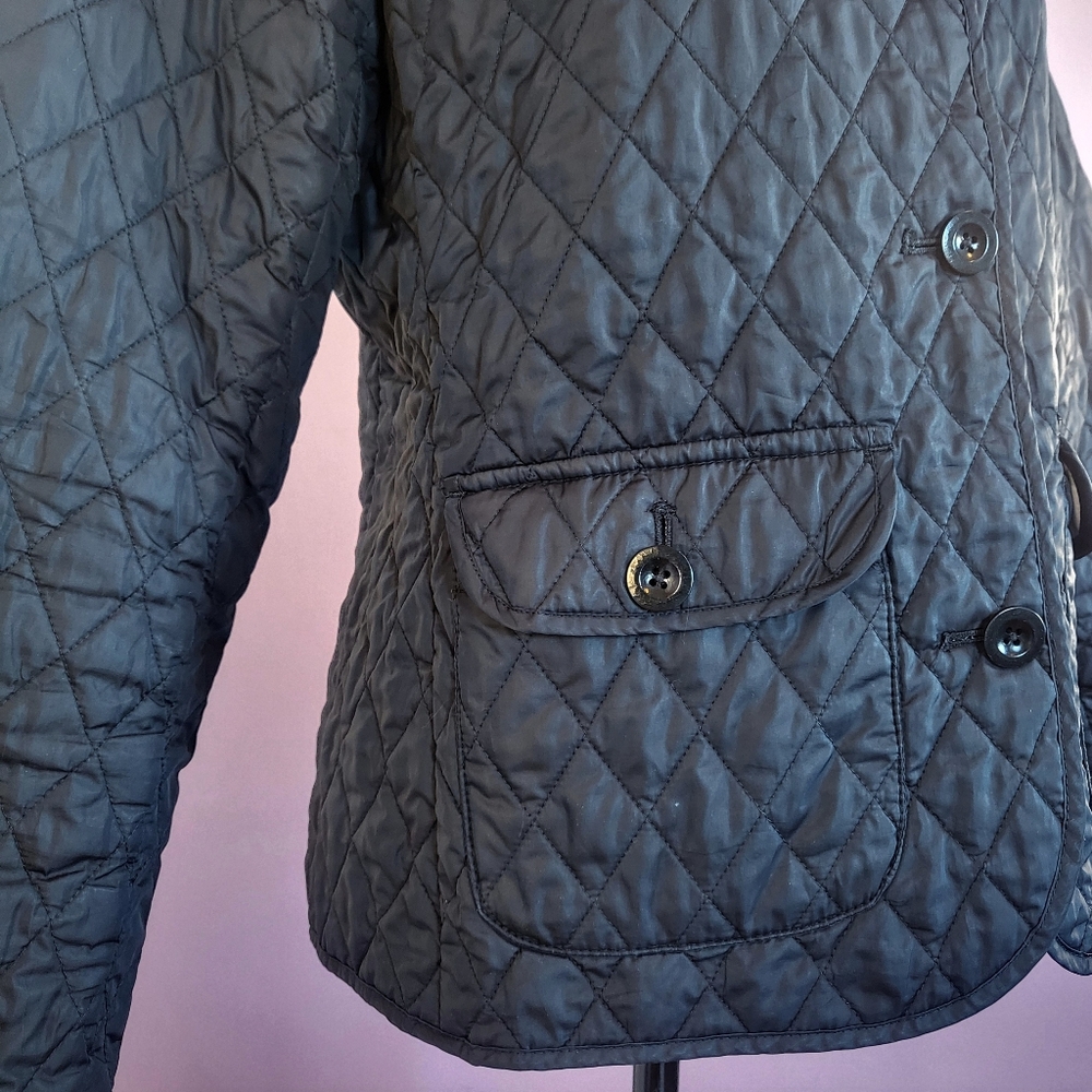 Lands' End Navy Quilted Thermolite Lightweight Waterproof Button Down Jacket - Picture 7 of 11
